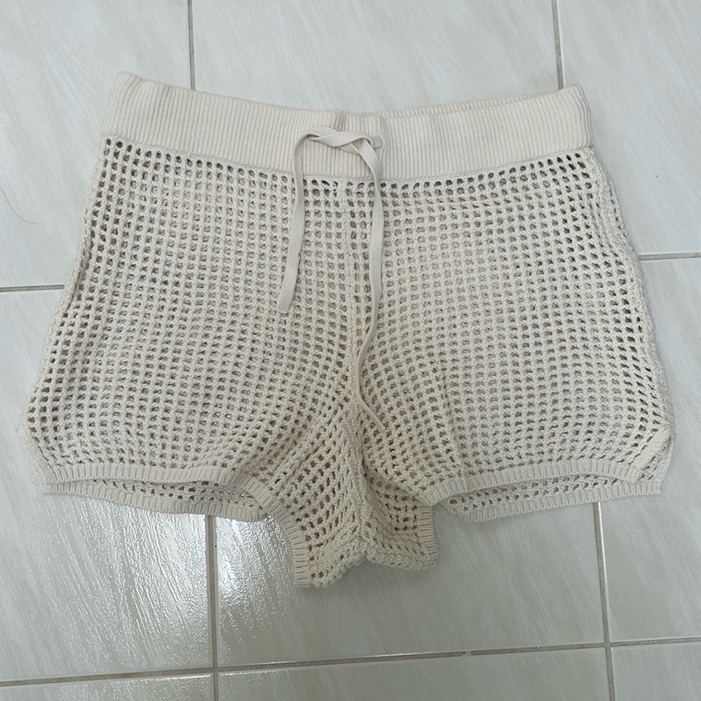 Cream crochet shorts